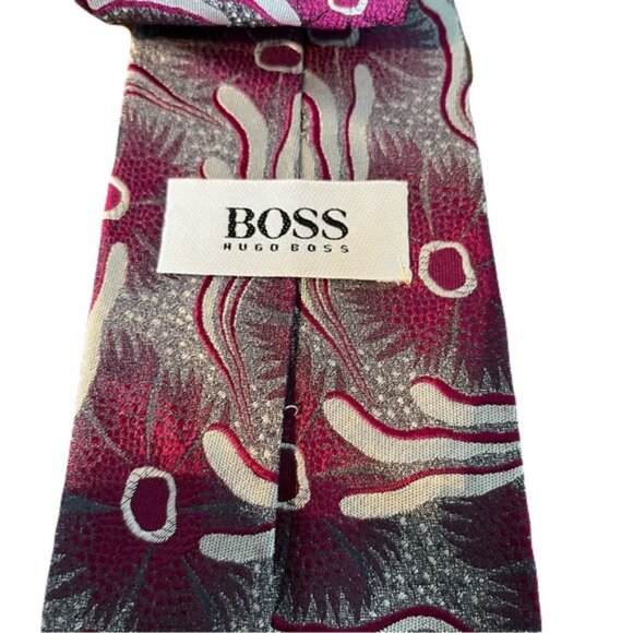 Vintage Hugo Boss 58 x 3.5 Silver Dark Pink Mens Neck Tie - Picture 3 of 3